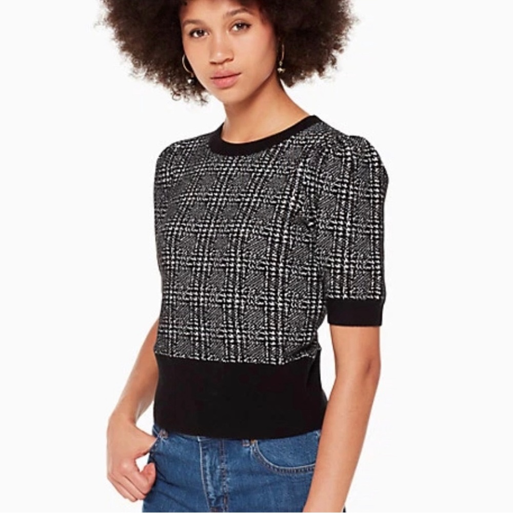 Kate Spade Black Plaid Puff Sleeve Sweater XS